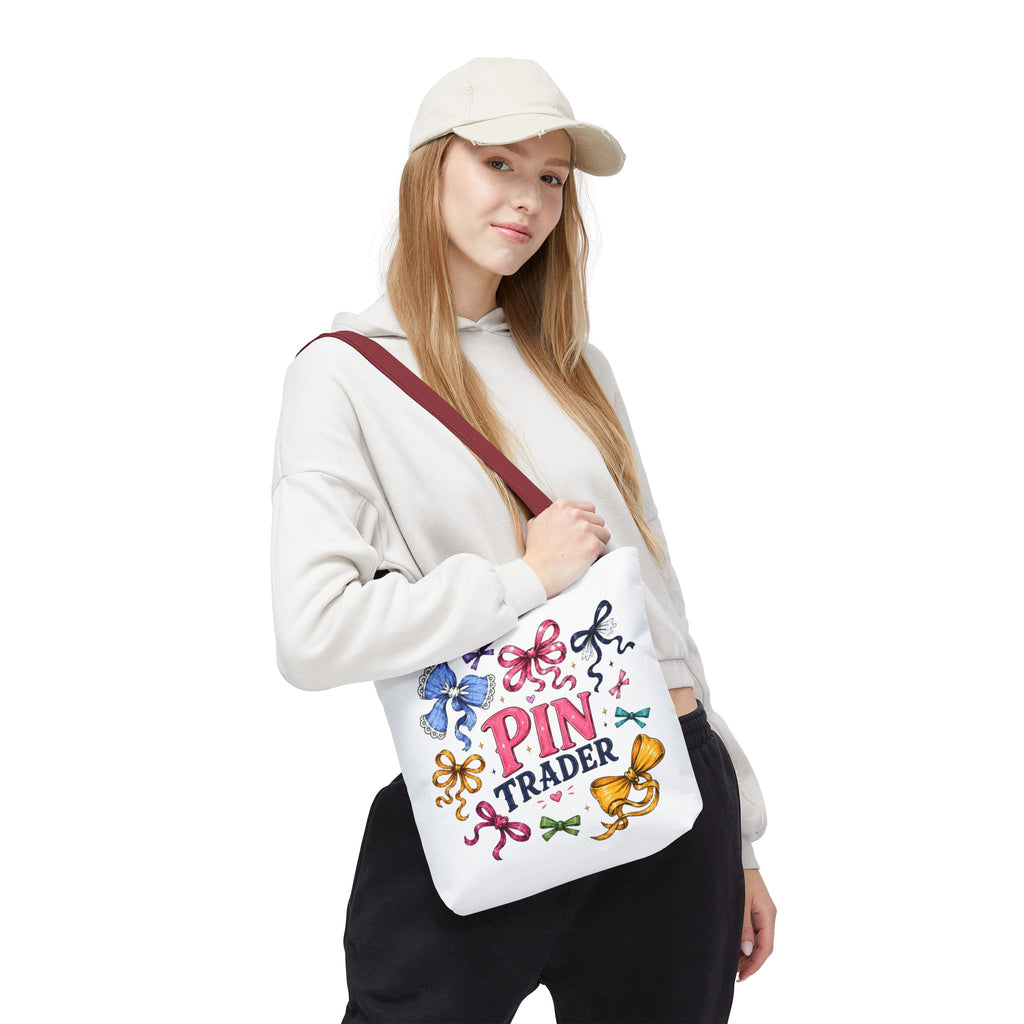 Bow Ribbon Pin Trader Tote Bag
