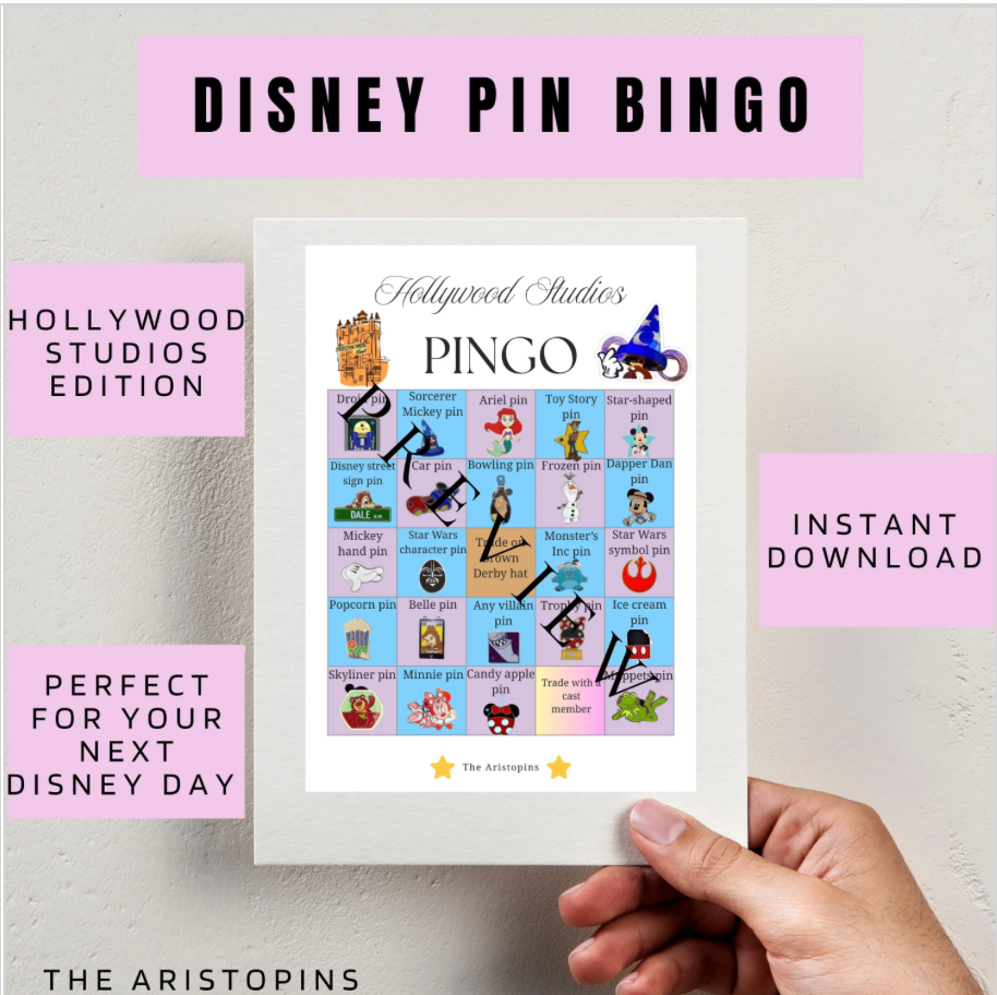 Hollywood Studios Pin Trading Bingo | Disney Pin Game Printable | Disney Scavenger Hunt | Disney World Game