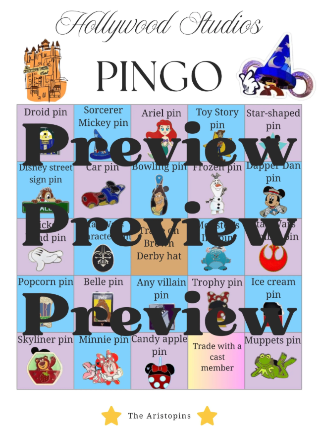 Hollywood Studios Pin Trading Bingo | Disney Pin Game Printable | Disney Scavenger Hunt | Disney World Game
