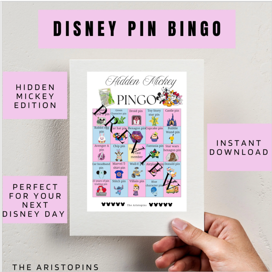 The ULTIMATE Challenge Hidden Mickey Pin Trading Bingo | Disney Pin Game Printable | Disney Scavenger Hunt | Disney World Game